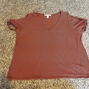 Michael Kors Orange & Blue Striped V-Neck Short Sleeve‎ Top XL Casual Summer